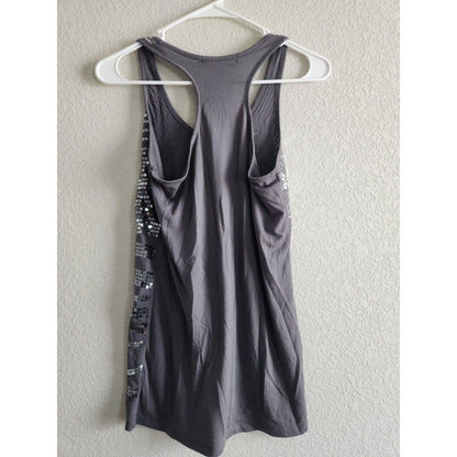 Almost Famous Womens Sz M Tunic Length Tank Top Gray Silver Sequin