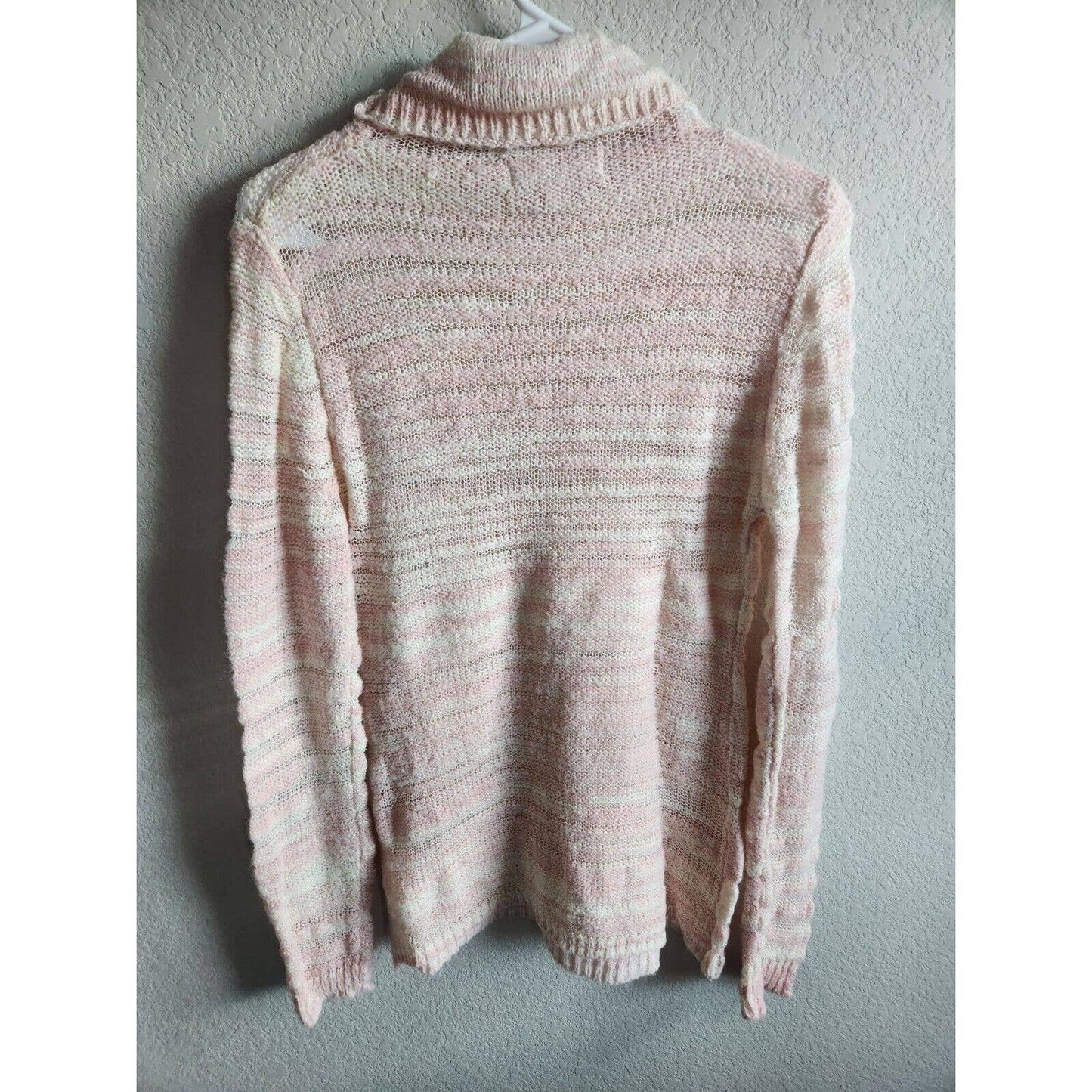 Decree womens Sz L Open Knit Turtleneck Sweater Pink and Cream