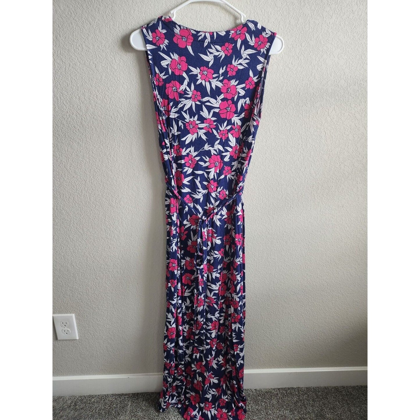 Liz Lange Womens Sz M Casual Maxi Dress Blue Pink White Floral Sleeveless