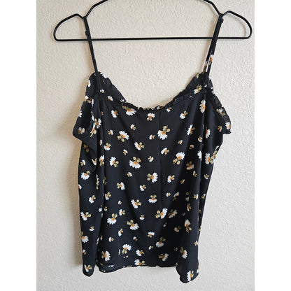 Ann Taylor LOFT Womens Sz S Sleeveless Blouse Black Daisy Floral Print