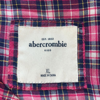 Abercrombie Kids Girls Sz XL Long Sleeve Button Down Plaid Shirt Pink Blue