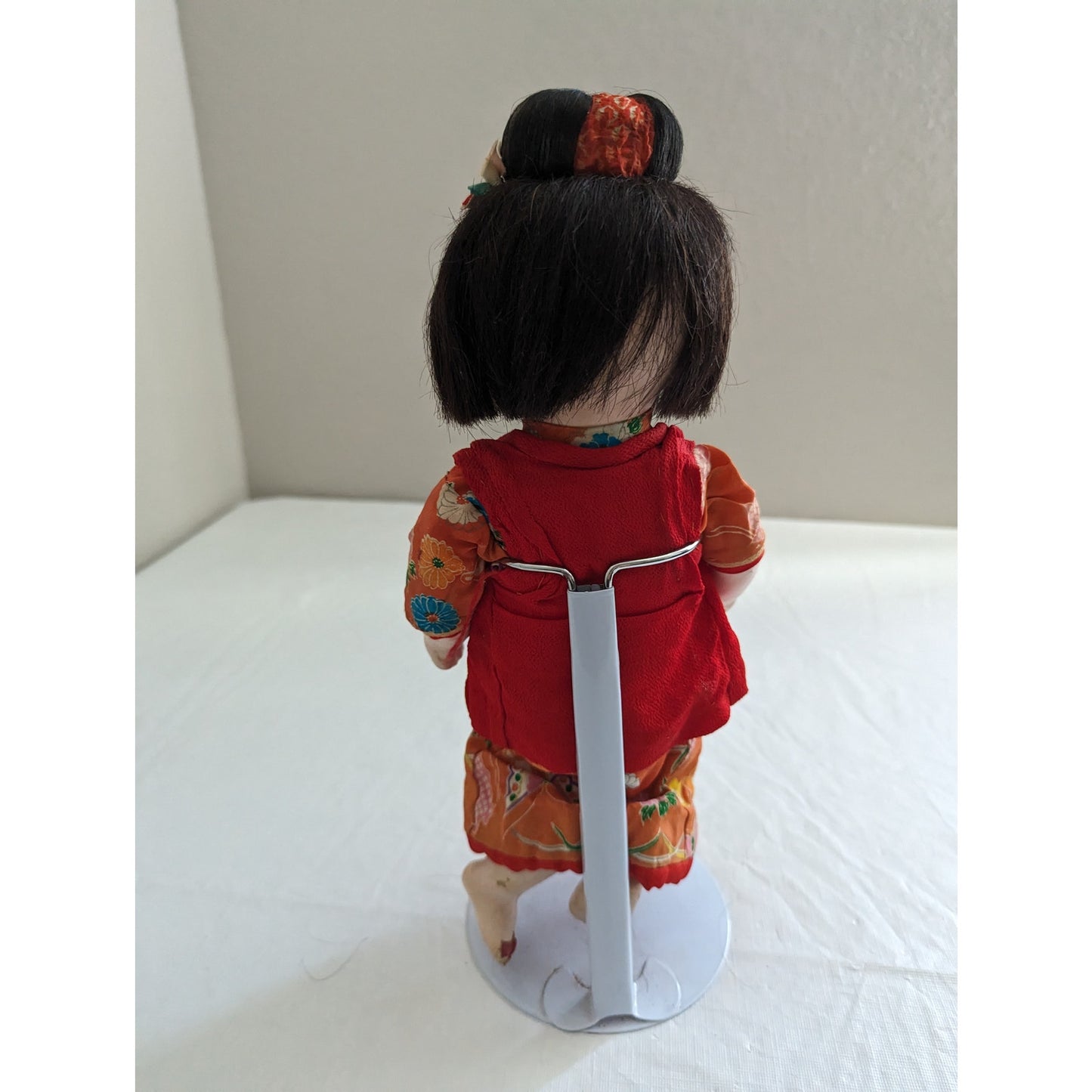 Vintage Japanese Ichimatsu Girl Doll Red Robe over Red Floral Print Kimono 12"