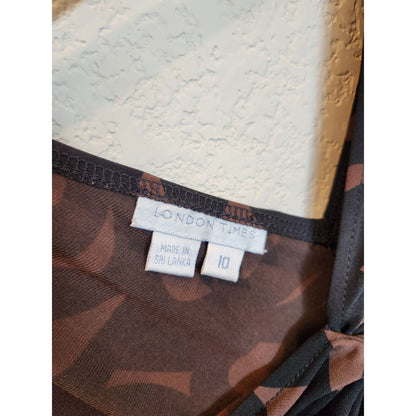 Vintage London Times Womens Sz 10 Long Sleeve Midi Dress Brown Black