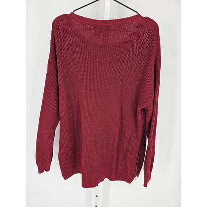 Divided by H&M Womens Sz L Tunic Length Knit Sweater Red Slouchy