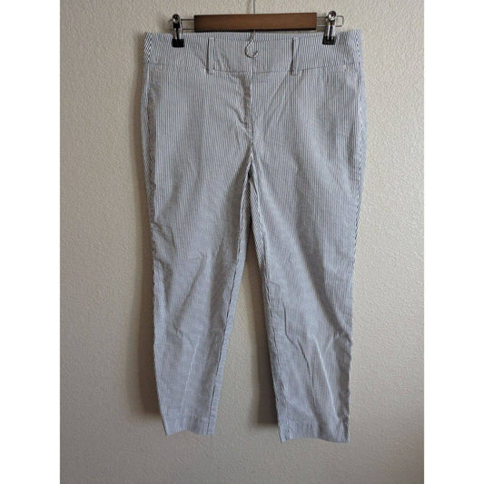 Ann Taylor Mujer Sz 6 Pantalones Cortos Seersucker Pierna Delgada Azul Blanco