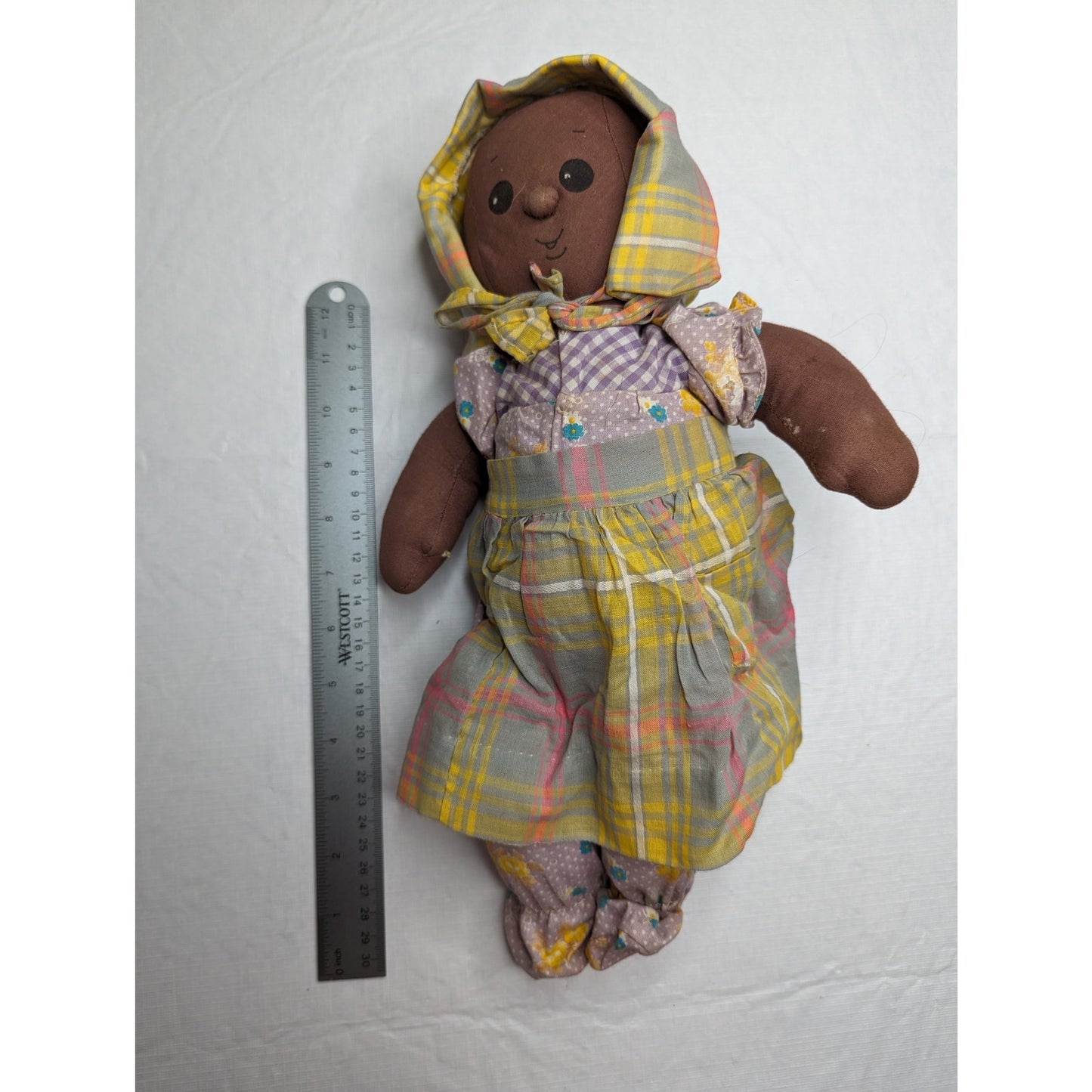 Vintage 1960s African American Handmade Baby Doll Cloth 16" Tall