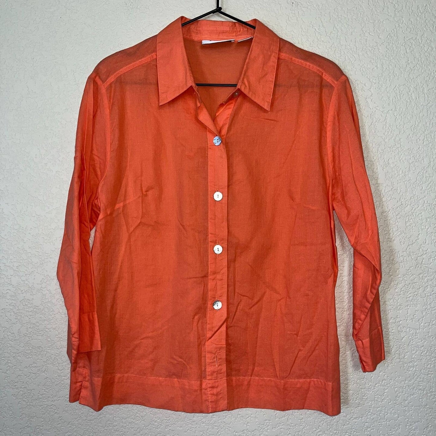 Christopher &amp; Banks Sz M 100% Algodón Camisa De Manga Larga Con Botones Naranja