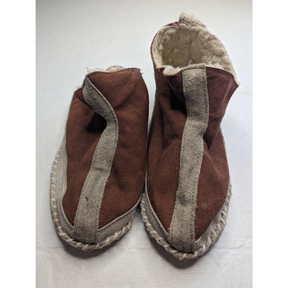 Vintage Womens Sz 10 Leather and Sherpa Lined Slippers Brown