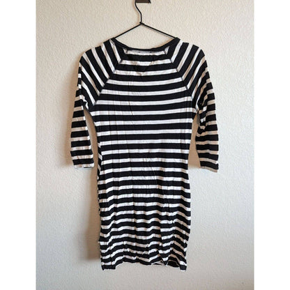 Express Womens Sz M 3/4 Sleeve Fitted Mini Dress Black White Striped