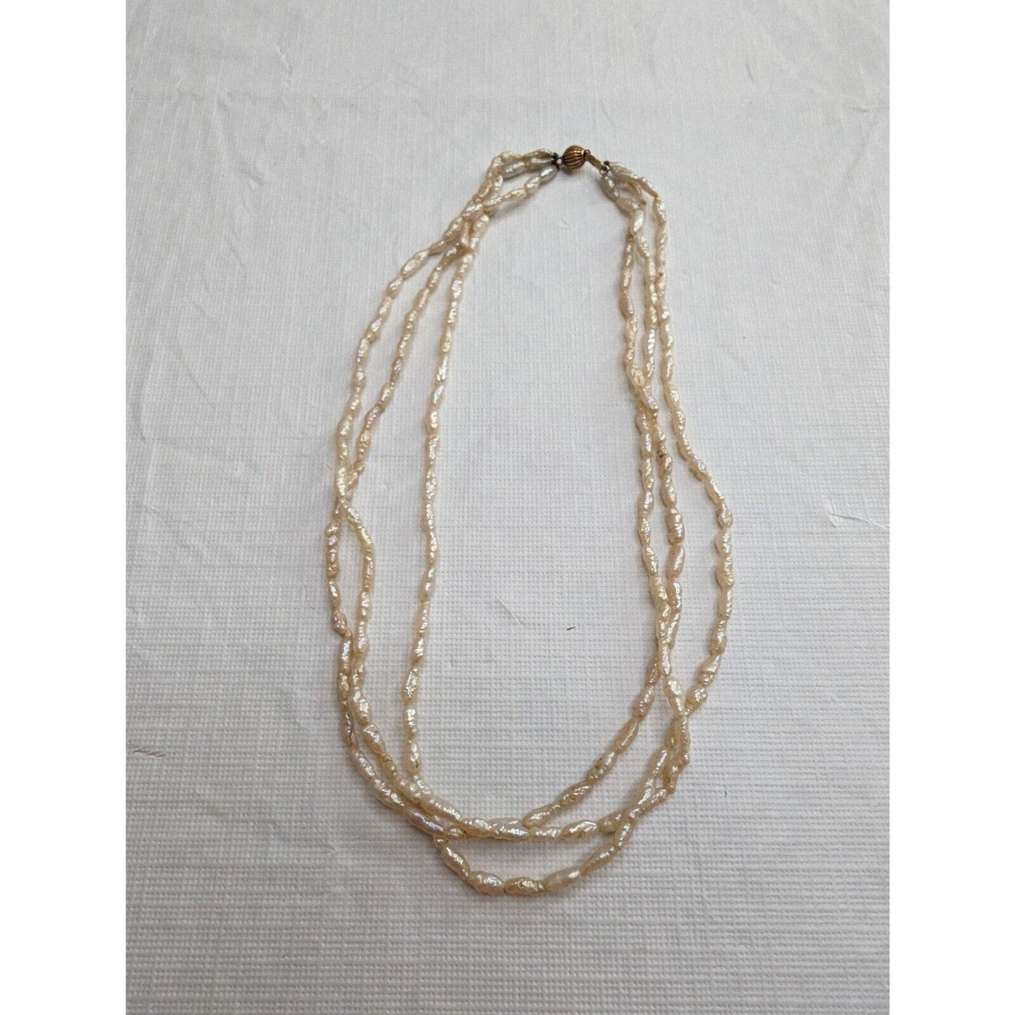 Vintage 3 Strand Rice Fresh Water Pearl Necklace Choker Ivory