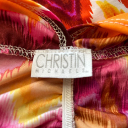 Christin Michaels Womens Sz S V Neck Knot Front Dress Pink Orange Vintage