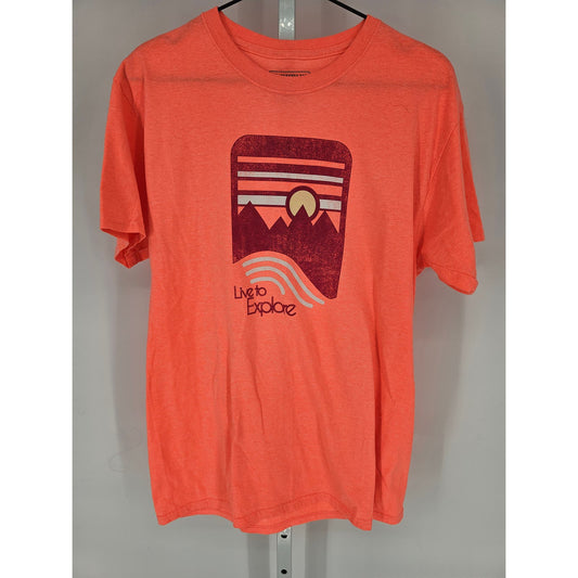 Magellan Outdoors Womens M Short Sleeve T Shirt Coral Live to Explore Mountain