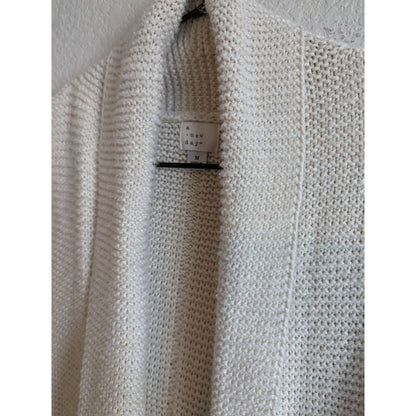 A New Day Womens Sz M Open Front Knit Cardigan Ivory Metallic Weave