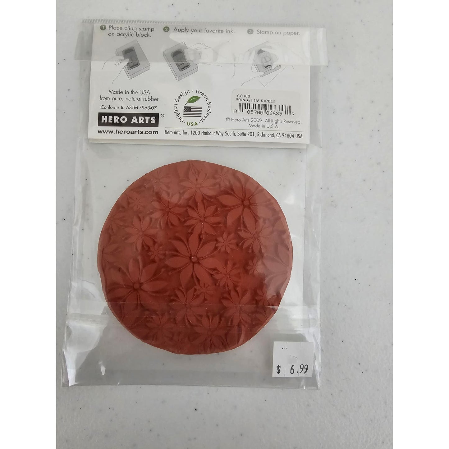 Hero Arts Remountable Rubber Cling Stamp Poinsettia Circle Christmas