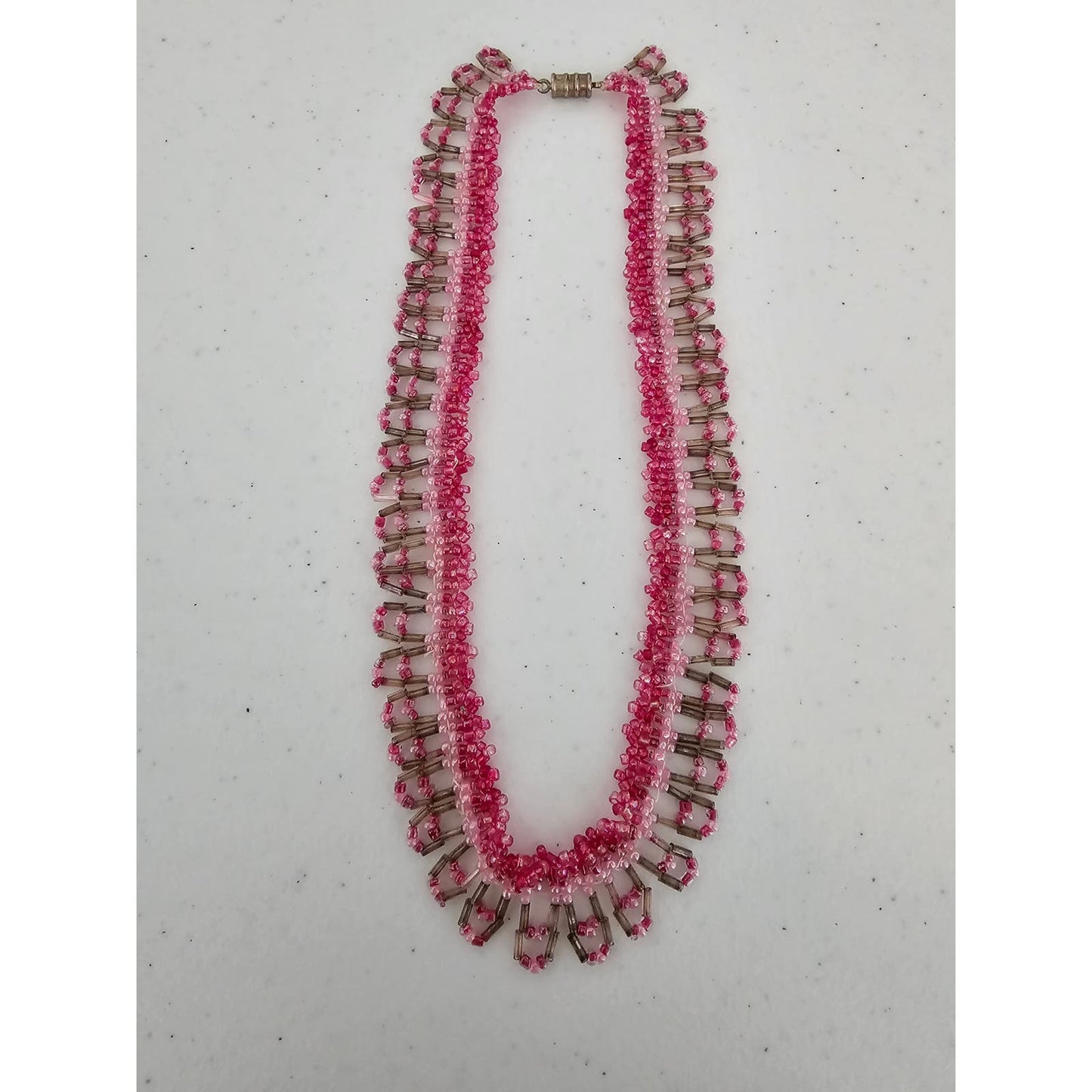 Vintage Y2K seed Bead Womens Choker Necklace Pink and Gold Preppy