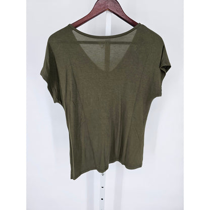 Apt 9 Womens PM Petite Short Sleeve T Shirt Studded Olive Green and Gold