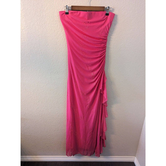 Vintage Y2K Jodi Kristopher mujeres Sz M vestido formal sin tirantes brillante rosa Glitt