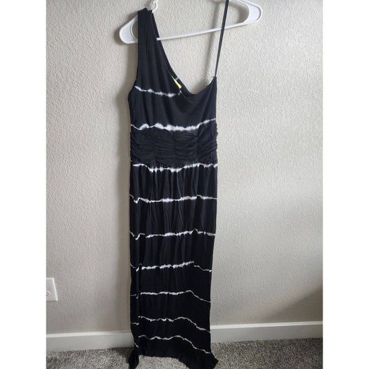 Gianni Bini Womens Sz XS Maxi Dress One Shoulder Black Tie Dye Print