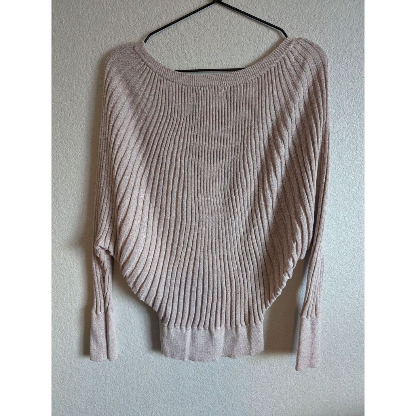 Jennifer Lopez Womens Sz XS Blush Pink Metallic Weave Sweater Ribbed