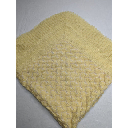Vintage 1960s Baby Crib Blanket Acrylic Knit Yellow