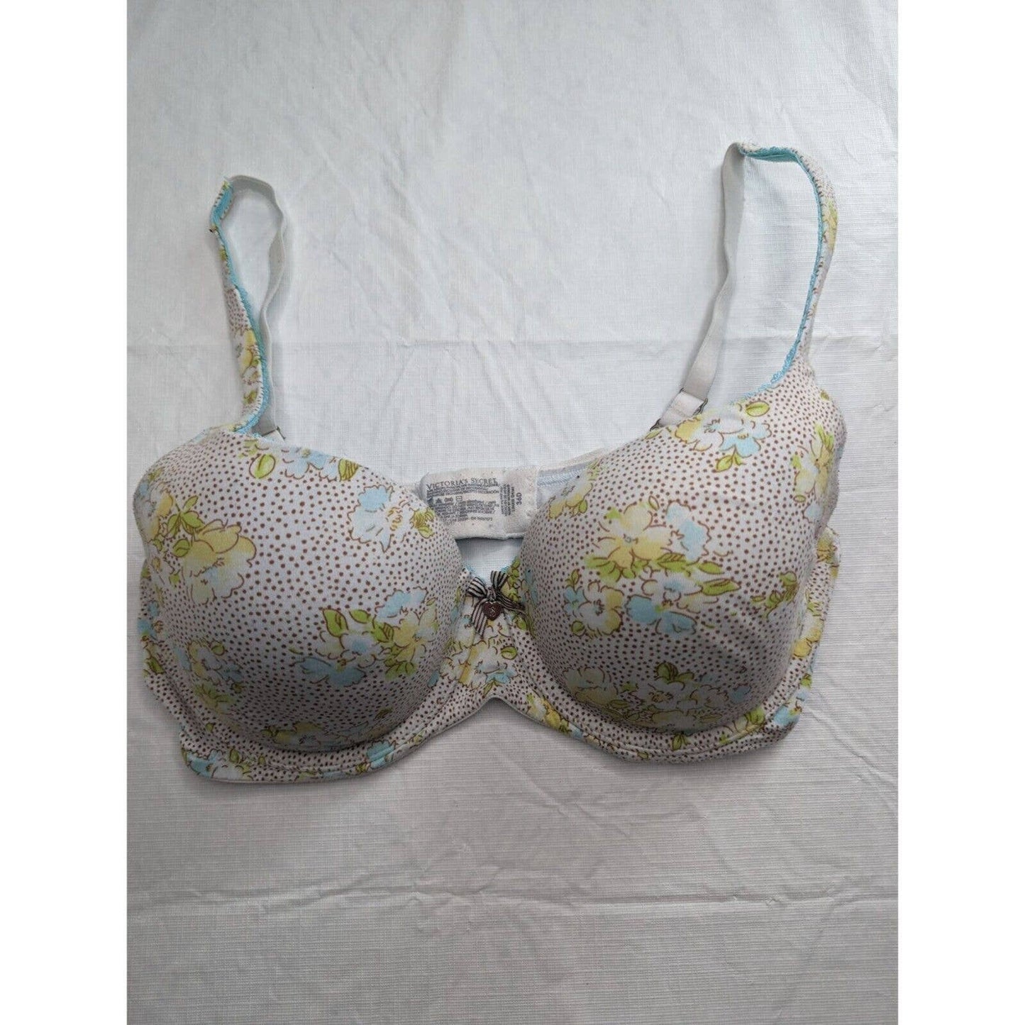 Body by Victoria Sz 36D Lined Demi Bra Pink Yellow Floral Victorias Secret