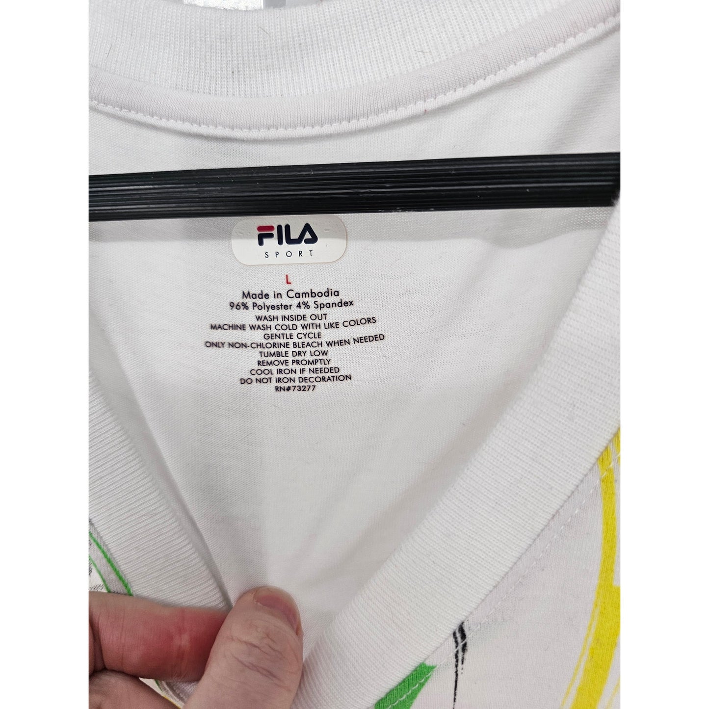 Fila Sport Womens Sz L short Sleeve V Neck T shirt White Green Athletic