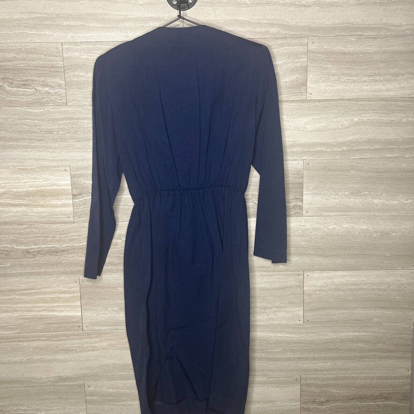 Special Effects Sz Petite 4P Vintage Navy Blue Midi Dress Button front 1980s