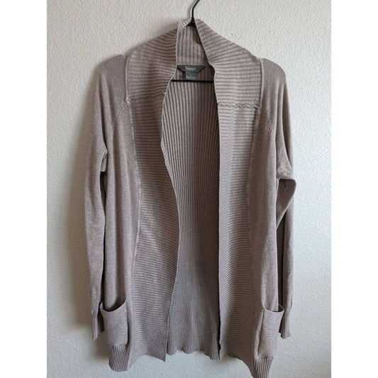 Natural Reflections Womens Sz M Open Front Cardigan Sweater Ribbed Taupe Beige