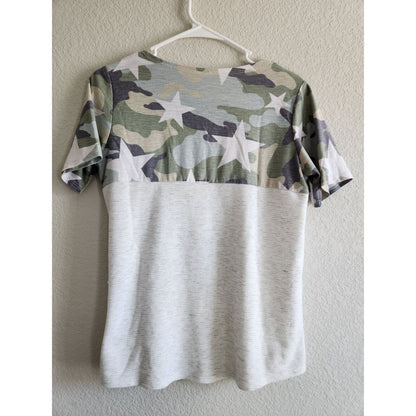 Lilypad womens Sz L Short Sleeve T Shirt Camo Keyhole Neck