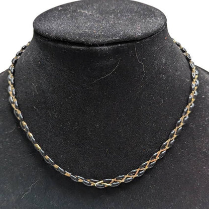 Vintage Dainty Braided Gold Tone Chain Necklace w/ Black Beads