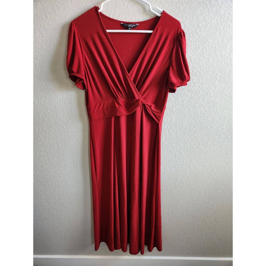 Collection Debenhams Womens Sz 14 Solid Cherry Red Midi Dress Short Sleeve