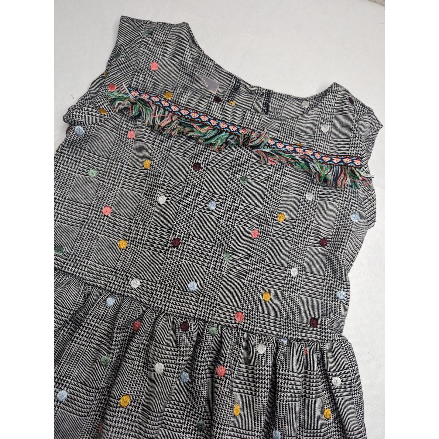 Pastourelle by Pippa & Julie Boutique Girls Sz S (6) Plaid Polka Dot Dress
