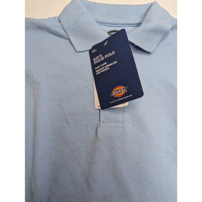 NWT Dickies Boys Size M (5/6) Light Blue Pique Polo Short Sleeve Shirt Uniform
