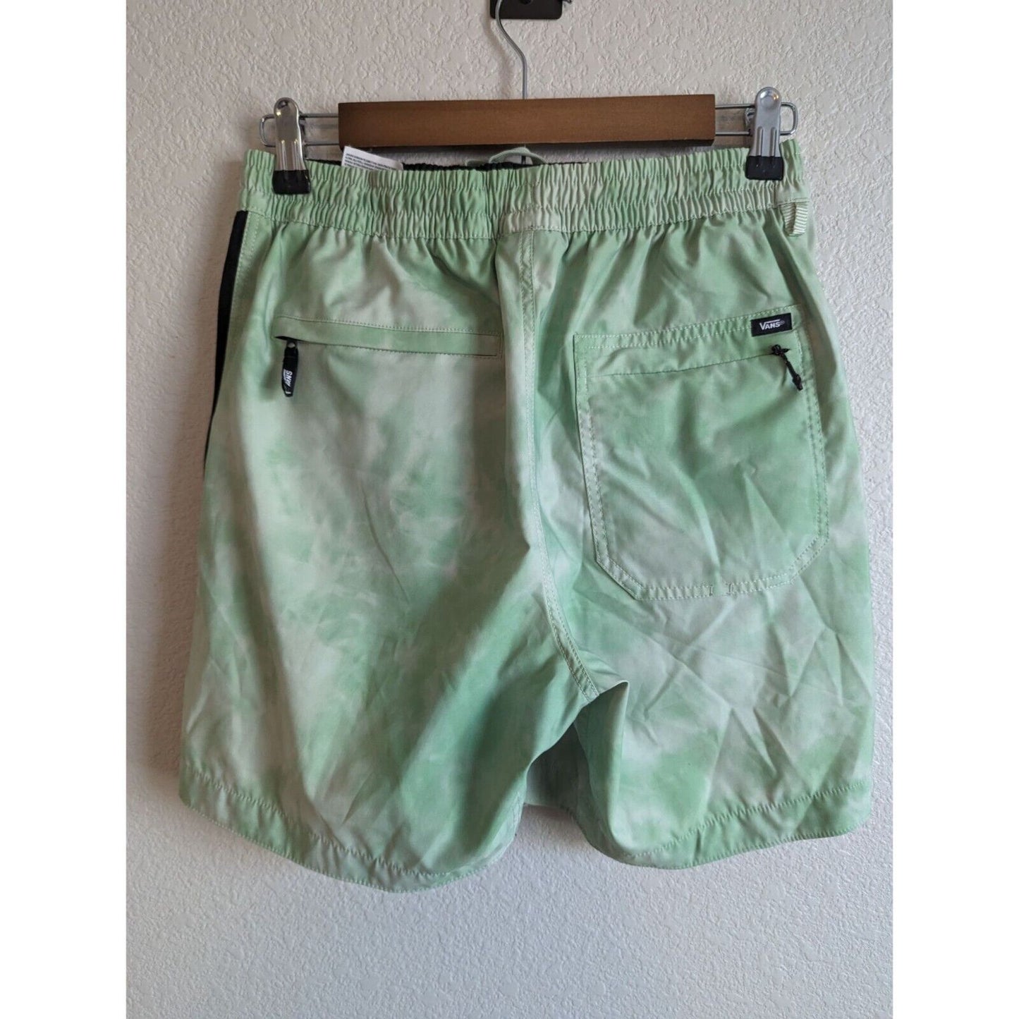 Vans Mens Sz S Hybrid Shorts Green Tie dye Trunks Drawstring Waist