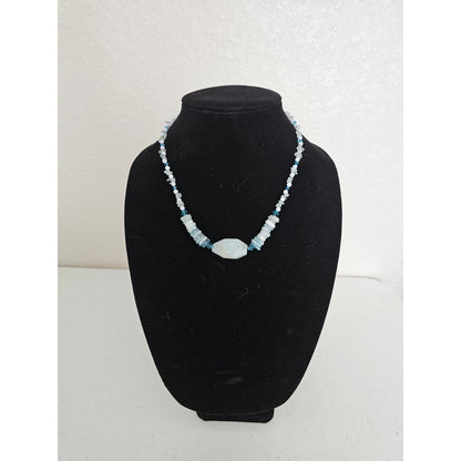 Handmade Single Strand Translucent Stone Beaded Necklace Light Blue