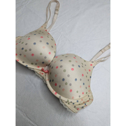 Aerie Womens Sz 34C Brooke Padded Push Up Bra Beige Polka Dot