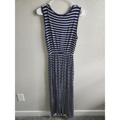 Espresso Sz M Jersey Knit Sleeveless Maxi Dress Navy Blue White Striped