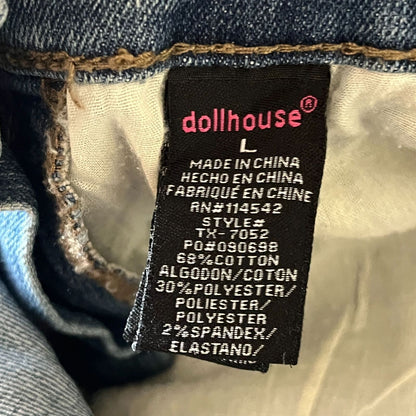 Dollhouse Juniors Sz L Shortalls Denim Overalls Blue Distressed