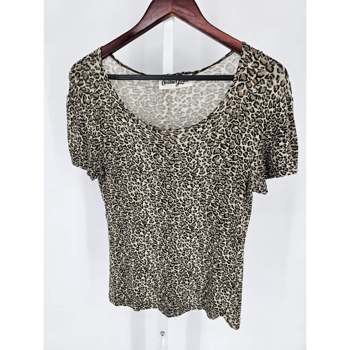 Vintage Christine Gerard Womens Sz M Short Sleeve Acetate Top Leopard Animal