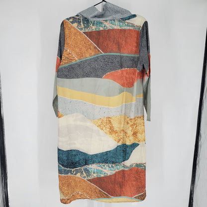 Heart Exclusive Womens Sz L Knee Length Cowl Neck Dress Colorful Hills Print