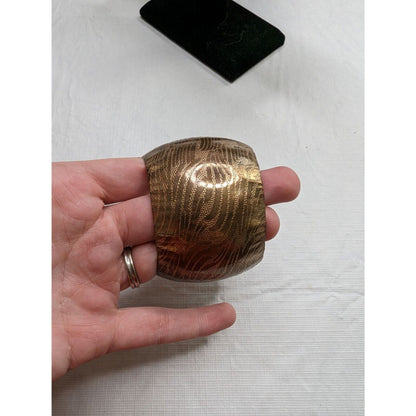 Vintage 1970s Wide Metal Cuff Bracelet Gold Tone Stamped