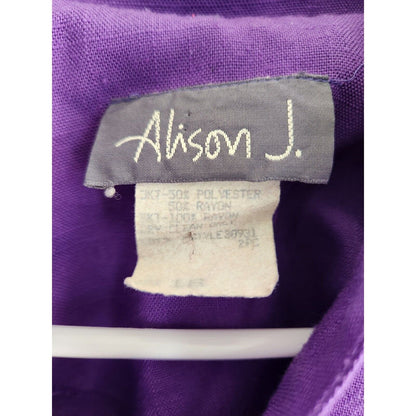 Vintage Alison J Womens Sz S Button Front Formal Blouse Purple