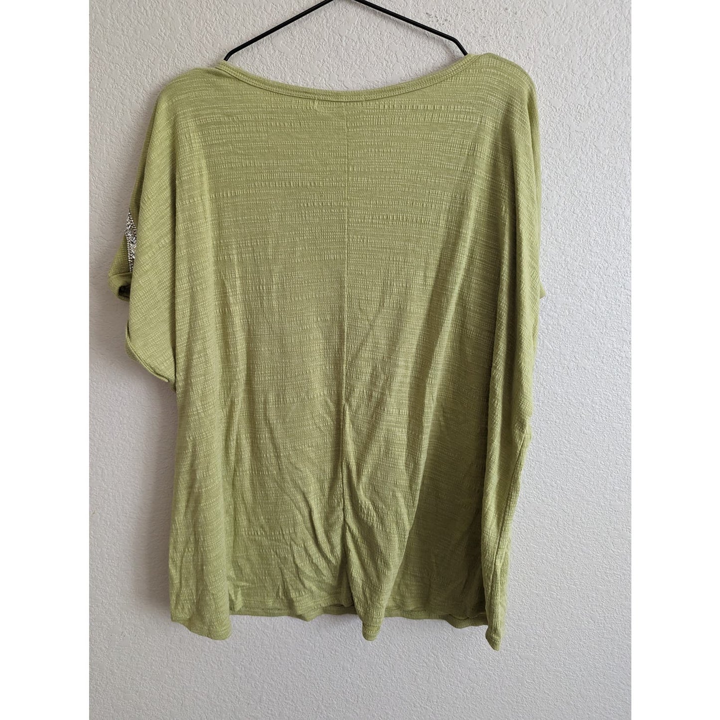 Retrology Womens Sz 3X Short Sleeve Sage Green Blouse Rhinestone Detail