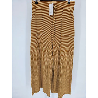 Love Fire Womens Sz M Wide Leg Pull On Cotton Pants Mustard Yellow Striped NEW