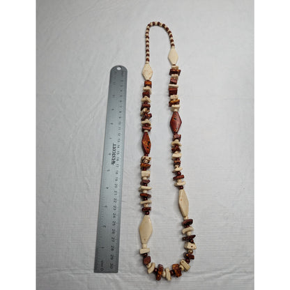 Vintage Mid Century Single Strand Chunky Stone Necklace Red and Cream