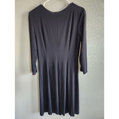 Vintage Jones Wear Dress Womens Sz 12 Midi Solid Black Long Sleeve Dress