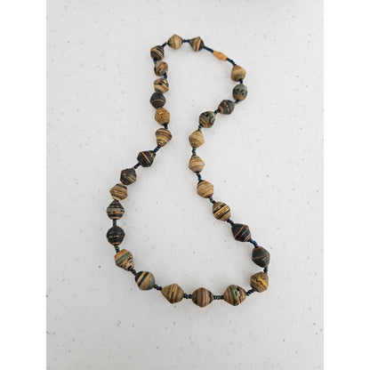 Vintage Single Strand Rolled Paper Style Beaded Necklace Brown Tan