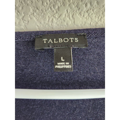 Talbots Womens Sz L Long Sleeve Faux Wrap Blouse Blue Metallic Weave