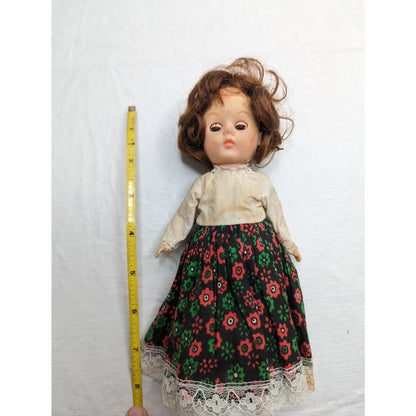 Vintage 1972 Ginny Vogue Doll Open Close Eyes Red Black Lace Outfit Brunette