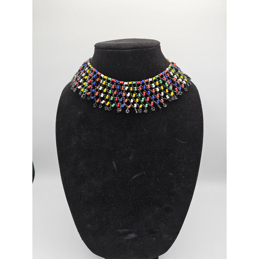 Vintage Y2k Seed Bead Bib Style Necklace Rainbow Pride